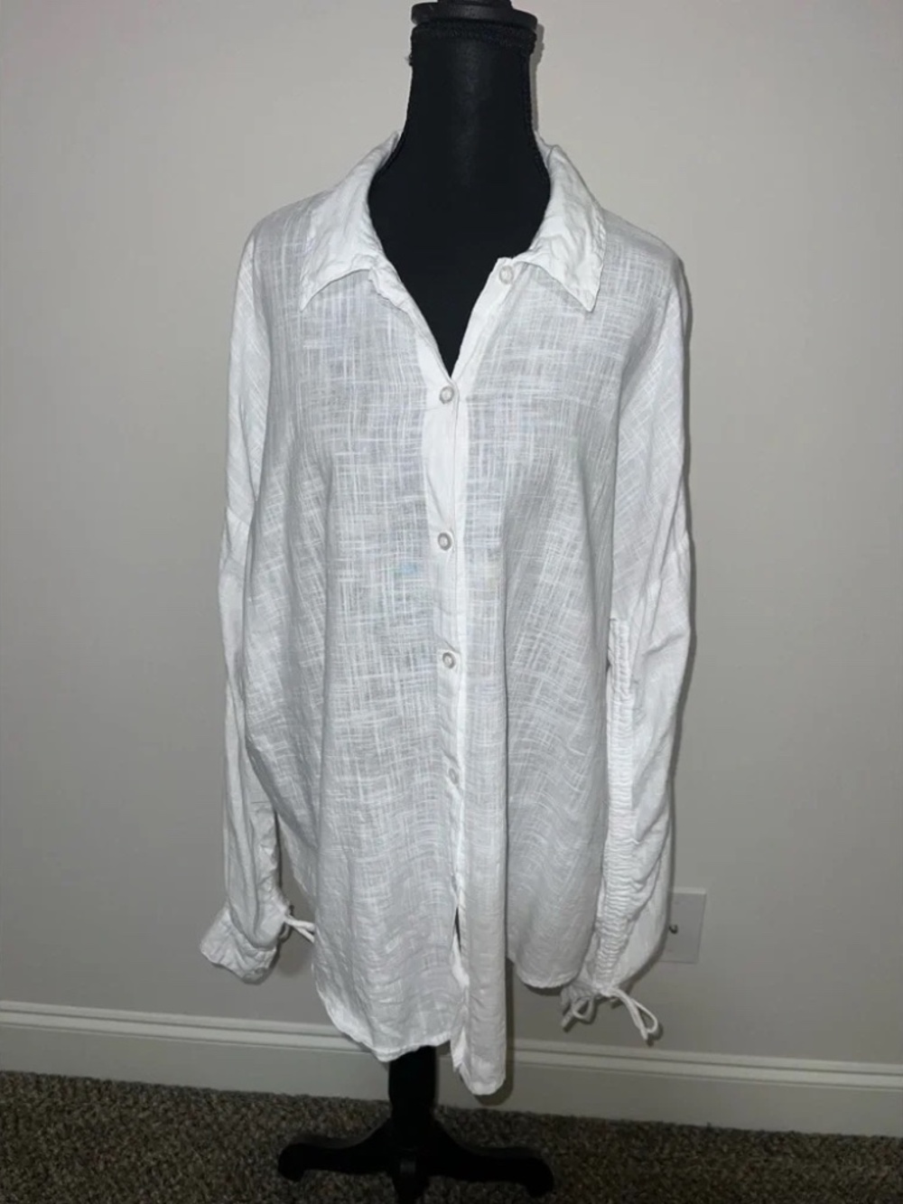 ASOS White Cotton Button Down Shirt with Drawstring Sleeves US 6